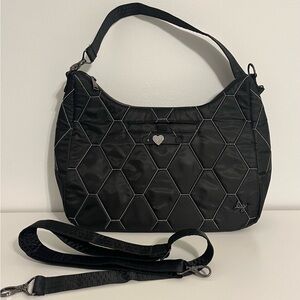 Lug Winger Hobo Bag - Black With Silver/Geo Grid Flora Grey